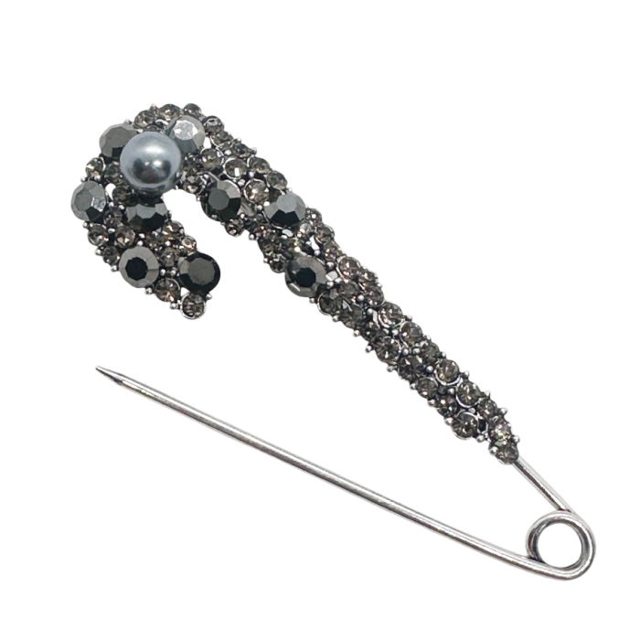 Brosa Ac de siguranta argintiu JOANA cu perla si cristale negre [2]