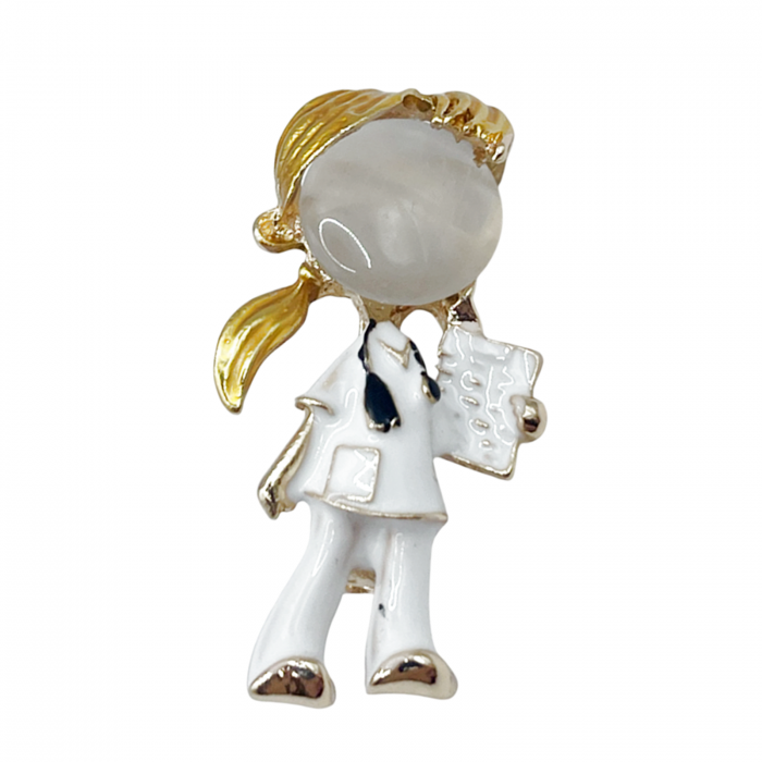 Brosa Doctorita cu stetoscop ELLA, Auriu, 3.5cm [1]