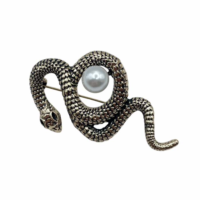 Brosa Sarpe cu perluta BINDY, Auriu, 4cm [1]