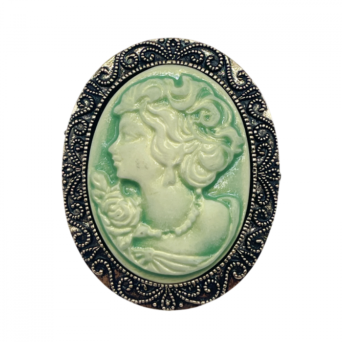 Brosa Camee MIRIAM, Auriu/ Verde, 5cm [1]