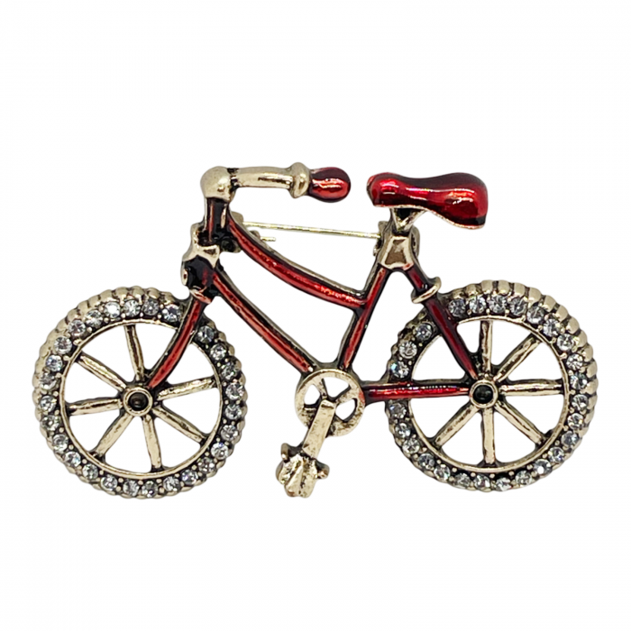 Brosa Bicicleta cu strasuri GRAZIA, Rosu/ Auriu, 7cm [1]