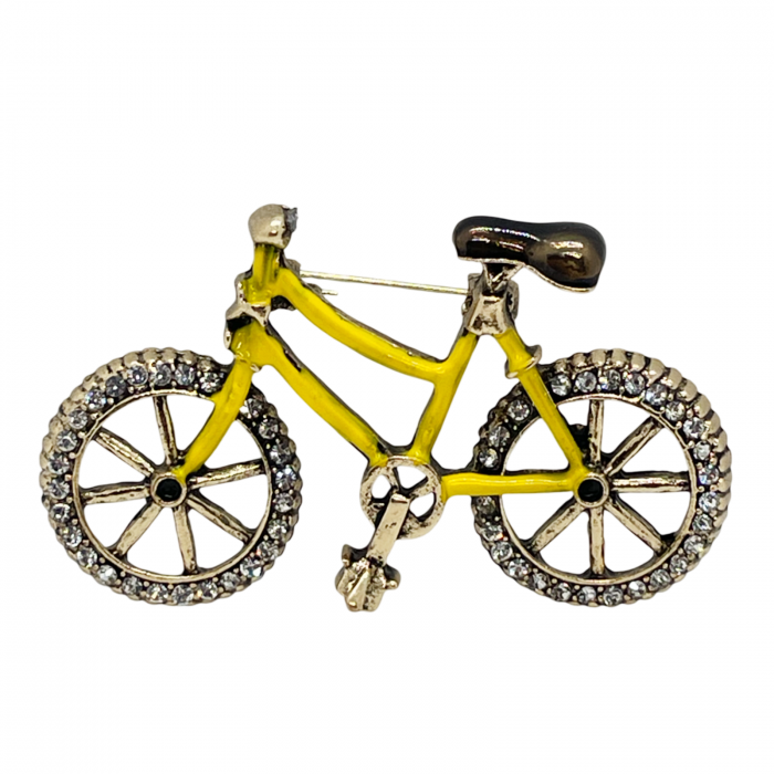 Brosa Bicicleta cu strasuri GRAZIA, Galben/ Auriu, 7cm [1]
