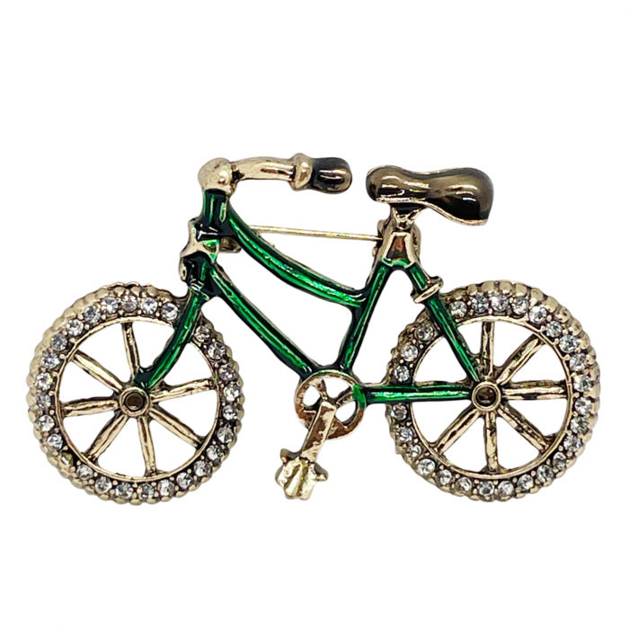 Brosa Bicicleta cu strasuri GRAZIA, Verde/ Auriu, 7cm [1]