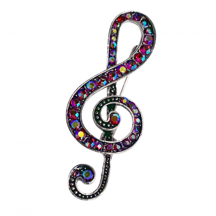 Brosa Cheia Sol cu strasuri MUSIC, Argintiu, 4.5cm [3]
