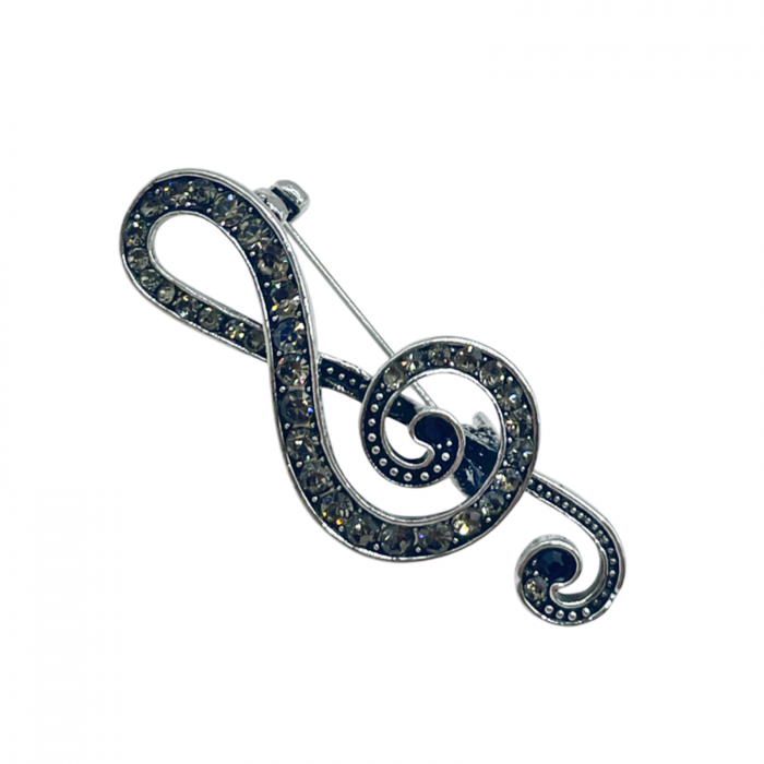 Brosa Cheia Sol cu strasuri MUSIC, Argintiu, 4.5cm [2]