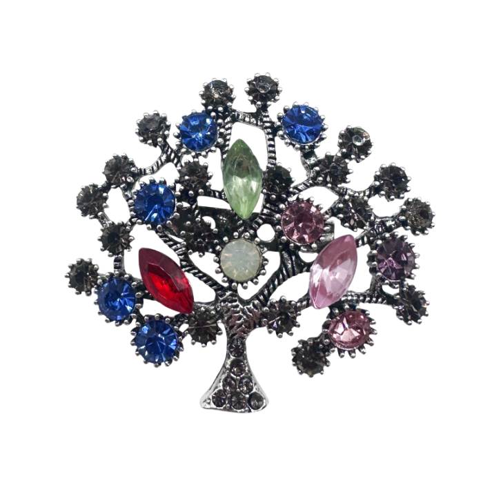 Brosa Copacul Vietii argintiu cu cristale multicolore LIFE [1]