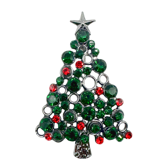 Brosa Craciun - Bradut cu strasuri MERRY, Argintiu [1]