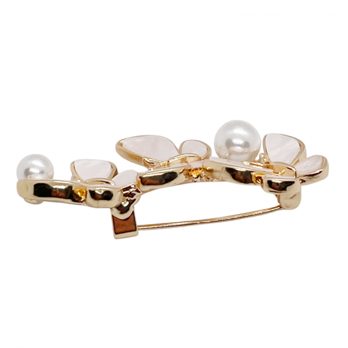 Brosa cu Fluturi PEARL, Alb/ Auriu, 5cm [2]