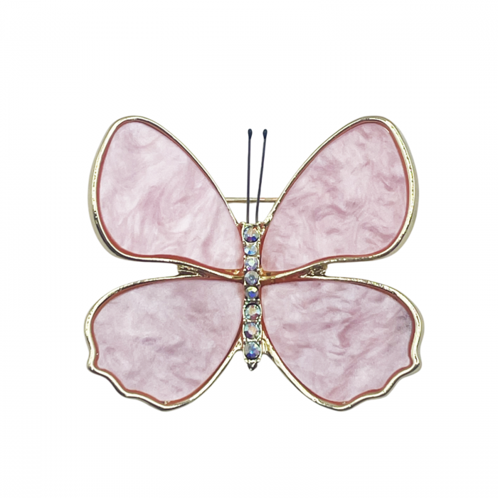 Brosa Fluture PEARL, Roz Auriu, 4cm [1]