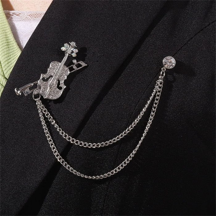 Brosa cu lant pentru rever LITTLE VIOLIN, Argintiu [3]