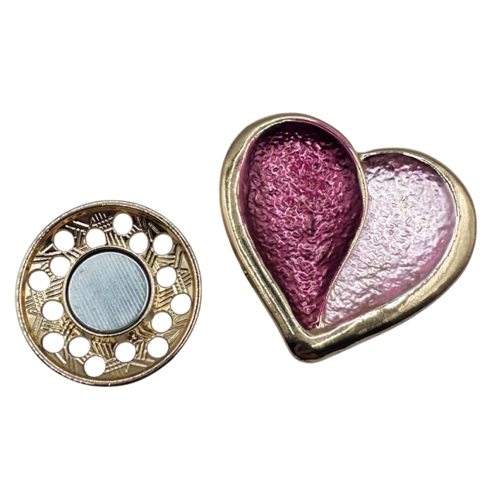 Broșă cu magnet - inimă roz cu finisaj auriu [2]