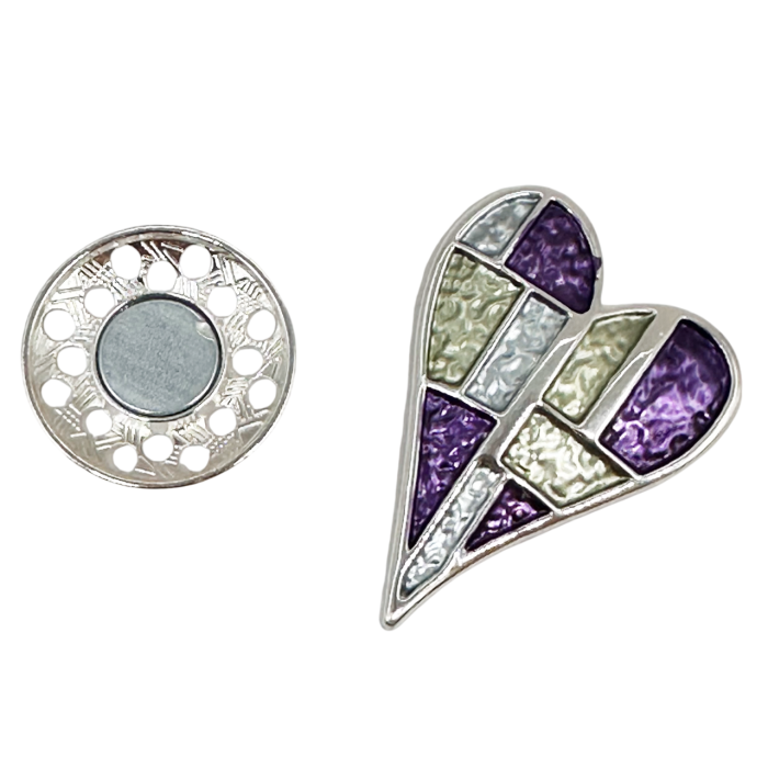 Brosa argintie cu magnet si inima mov ESME - Model Elegant  [2]