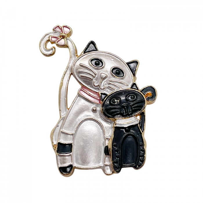Brosa cu Pisici KITTY, Alb Auriu, 5cm [1]