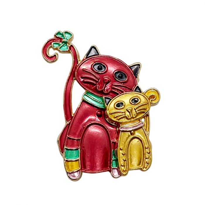 Brosa cu Pisici KITTY, Rosu Auriu, 5cm [1]