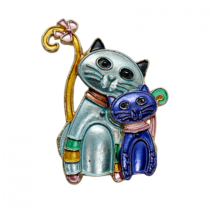 Brosa cu Pisici KITTY, Albastru Auriu, 5cm [1]