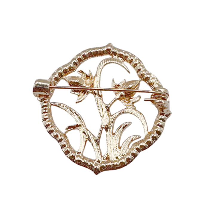 Broșă elegantă aurie cu flori si strasuri GRACE [2]