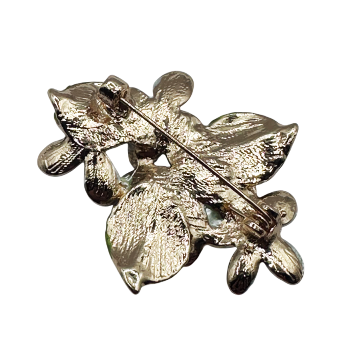 Brosa eleganta aurie cu flori albe si frunze verzi - Accesorii de Primavara [2]