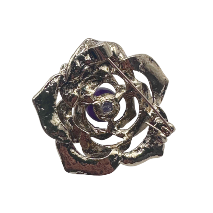 Brosa eleganta Floare DIANA aurie cu cristale negre si ametist [2]