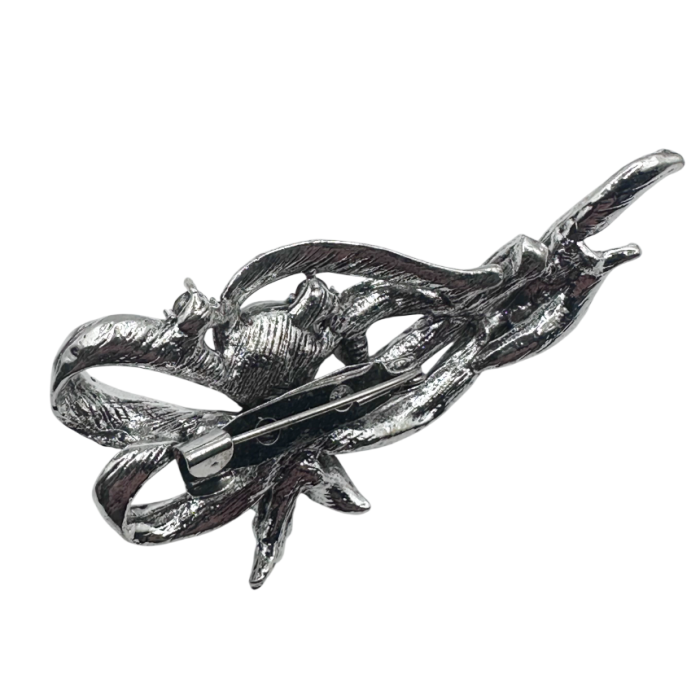 Brosa fundita vintage MARGARET argintie cu perla si strasuri [3]