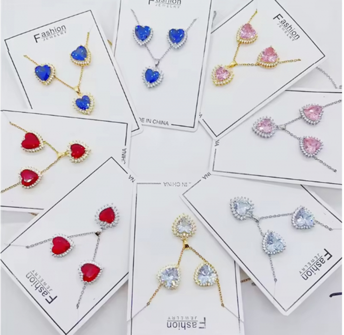 Set Colier cu cercei zirconiu HEART, Argintiu [2]