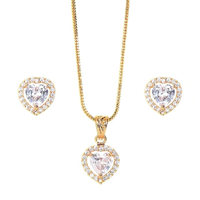 Set Colier cu Cercei zirconiu HEART, Auriu [1]
