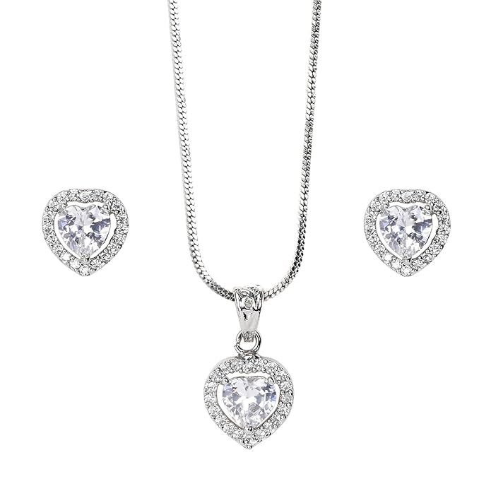 Set Colier cu cercei zirconiu HEART, Argintiu [1]