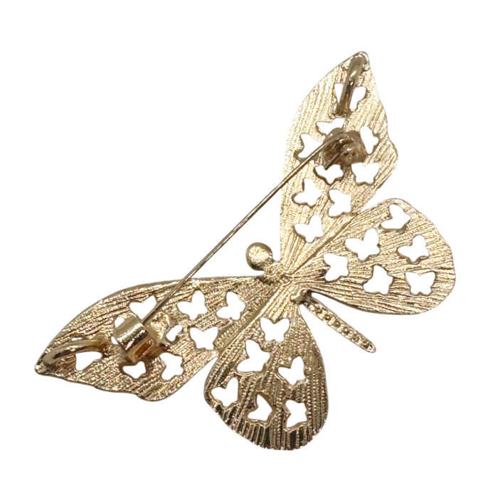 Broșă eleganta fluture auriu cu sidef alb și cristale [2]