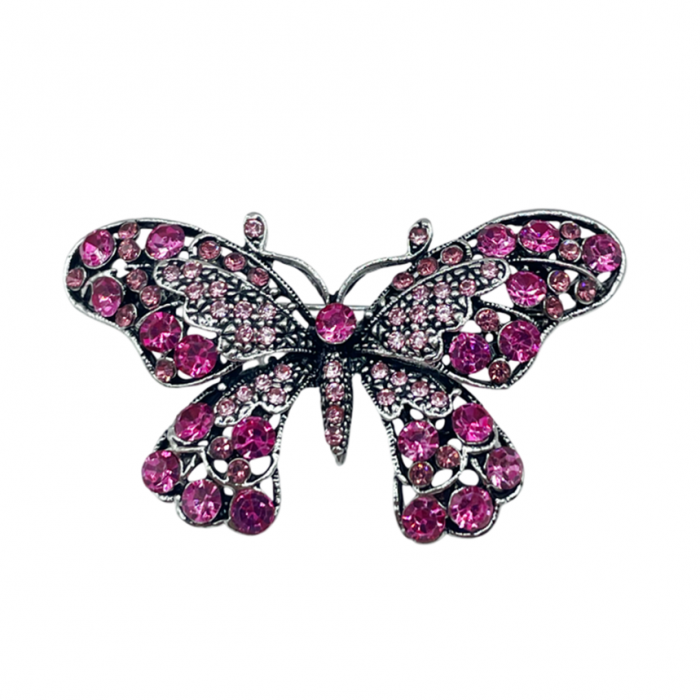 Brosa Fluture cu strasuri AMNA, Argintiu, 5.5cm [1]