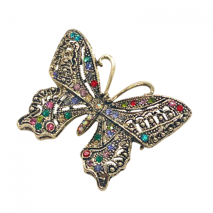 Brosa Fluture cu marcasite KELLY, Auriu, 6cm [1]