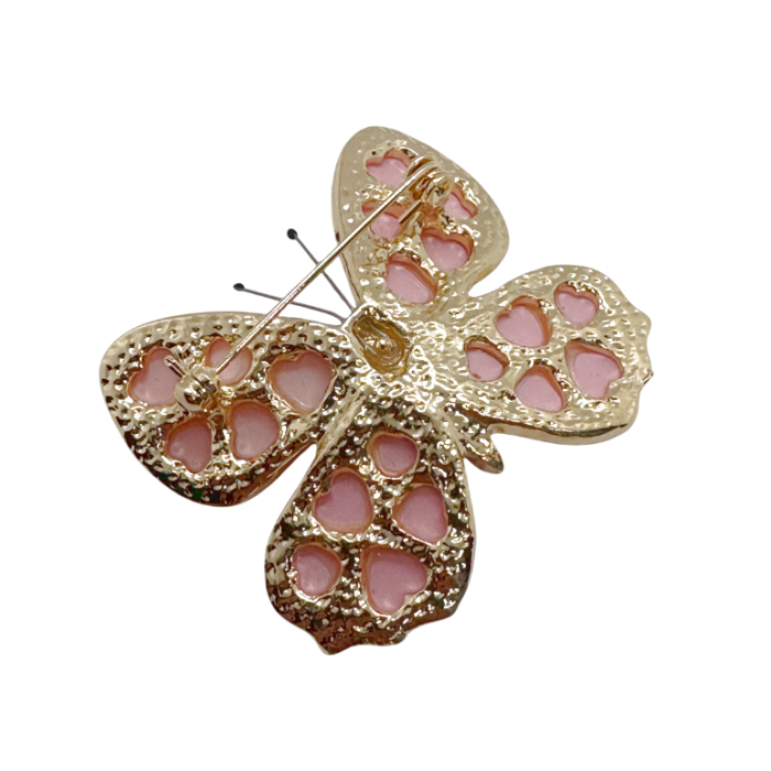 Brosa Fluture cu sidef roz PEARL, Auriu, 4 cm [2]