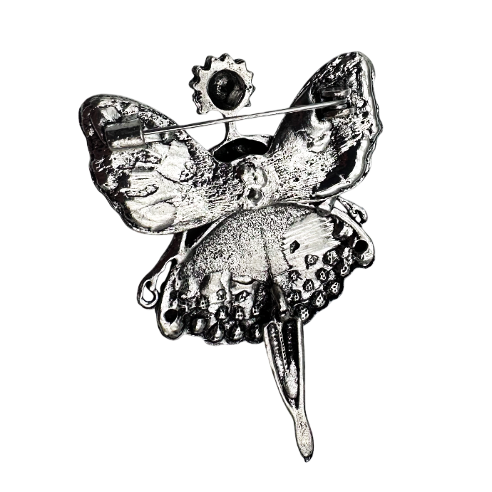 Broșă înger cu aripi și cristale negre EVANGELINE argintie [2]