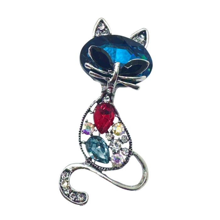 Brosa Pisica eleganta SHADOW cu pietre multicolore, 6.5 cm [7]