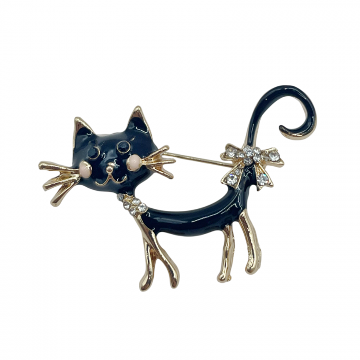 Brosa cu Pisica neagra MILTON - metal Auriu [2]