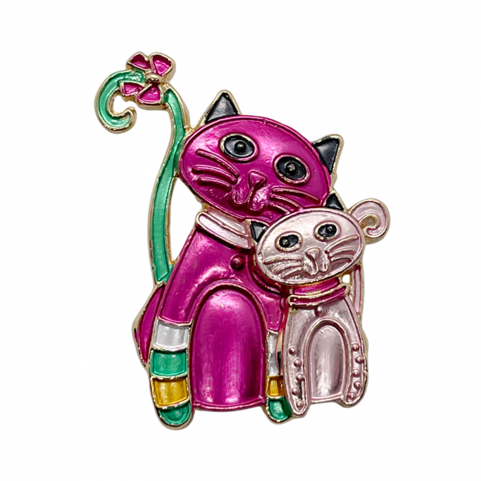 Brosa cu Pisici KITTY, Fucsia/ Auriu, 5cm [1]