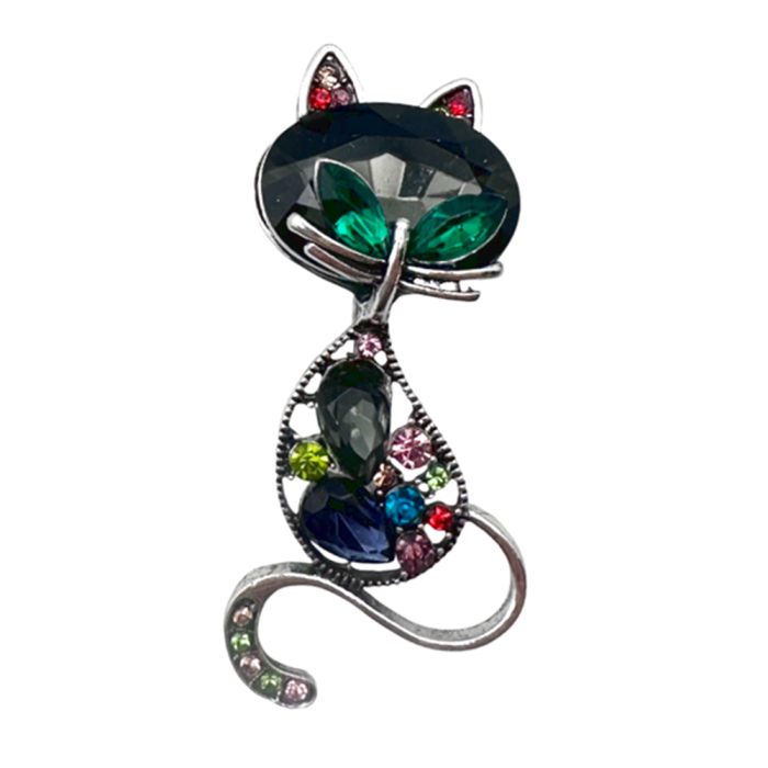 Brosa Pisica eleganta SHADOW cu pietre multicolore, 6.5 cm [3]