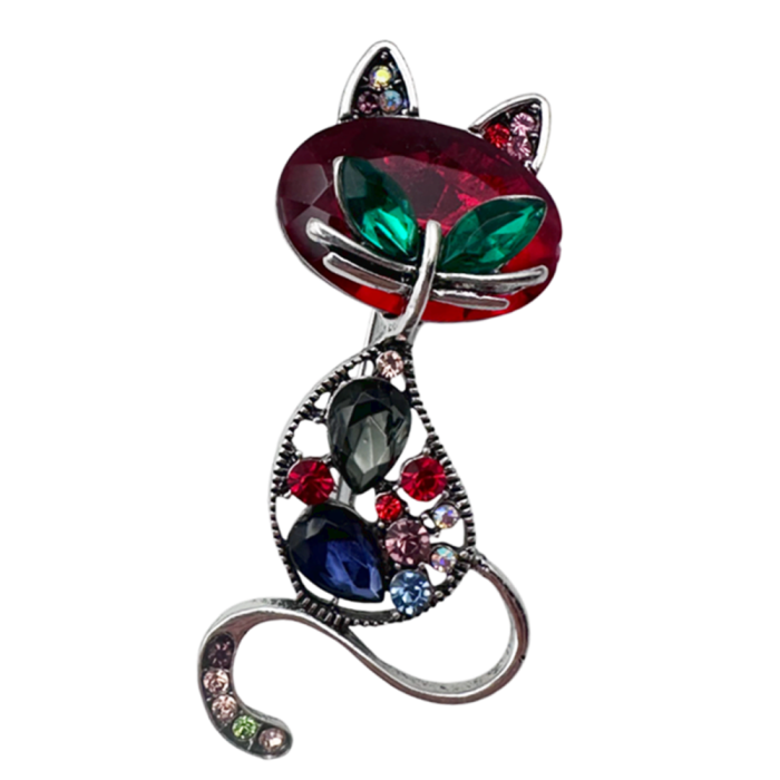 Brosa Pisica eleganta SHADOW cu pietre multicolore, 6.5 cm [4]