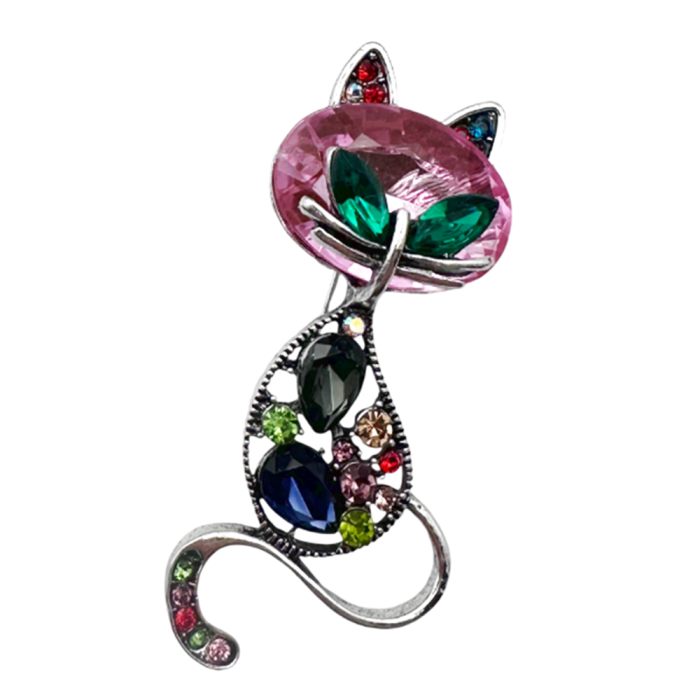 Brosa Pisica eleganta SHADOW cu pietre multicolore, 6.5 cm [2]