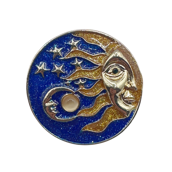 Brosa rotunda cu soare si luna - Albastru/ Auriu [4]