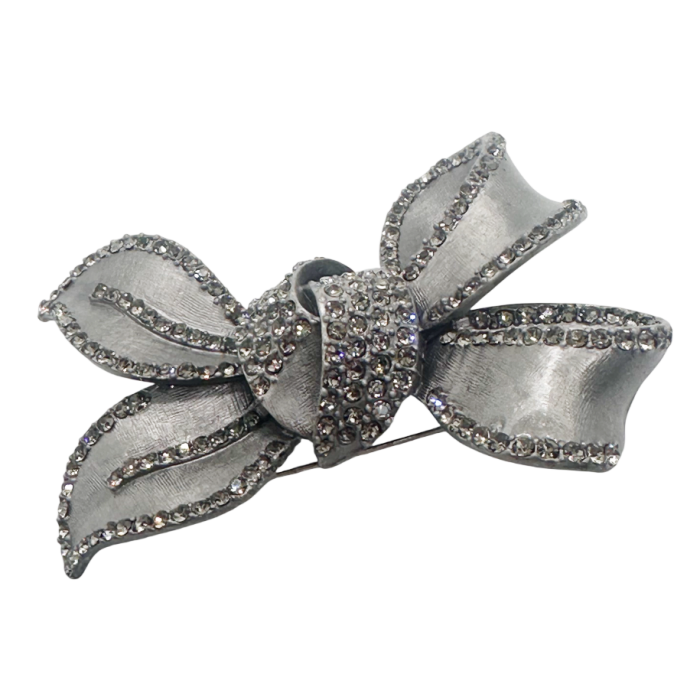 Broșă vintage funda patinată argintie cu marcasite [2]