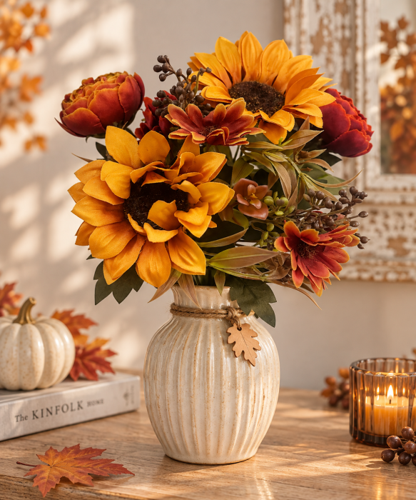 Buchet decorativ AMBER BLOOM - Cu flori galbene si ruginii [4]