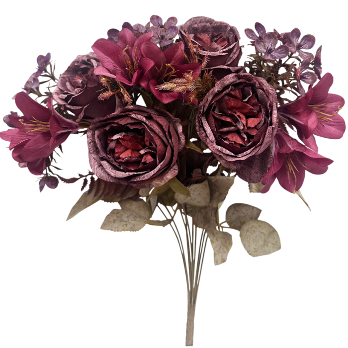 Buchet Flori artificiale AMBER burgundy cu bujori si crini [2]