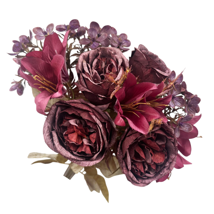 Buchet Flori artificiale AMBER burgundy cu bujori si crini [3]