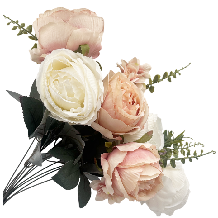 Buchet Flori artificiale BLUSH GARDEN - Trandafiri crem/ roz piersica [4]