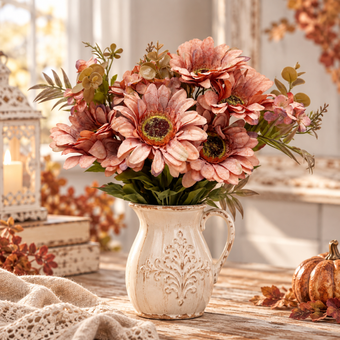 Buchet Flori artificiale DAHLIA - lux vintage - roz piersica [2]