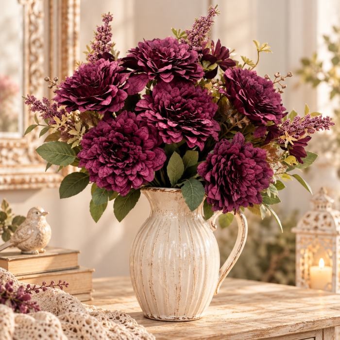 Buchet Flori artificiale de toamna PLUMMY - 45 cm - Mov pruna [2]