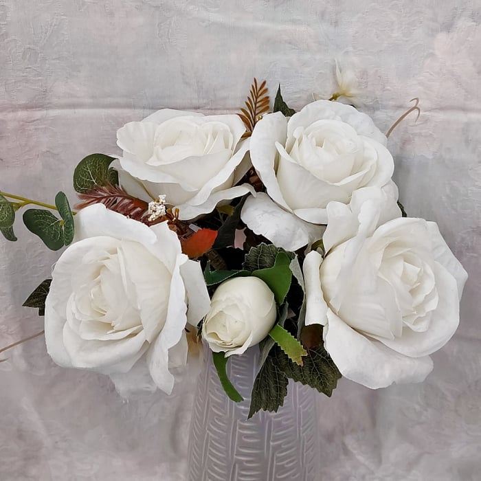 Buchet trandafiri artificiali albi Geraldine 35cm [2]