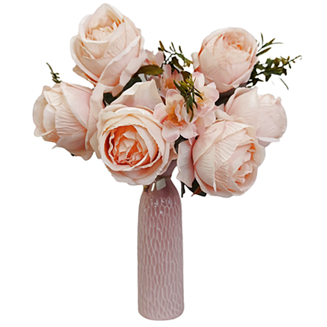 Buchet trandafiri artificiali Paulette 45cm, Roz somon [1]