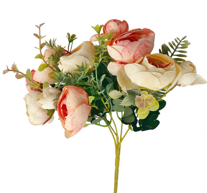 Bujori artificiali EUNICE, Roz somon Crem, 30cm [2]
