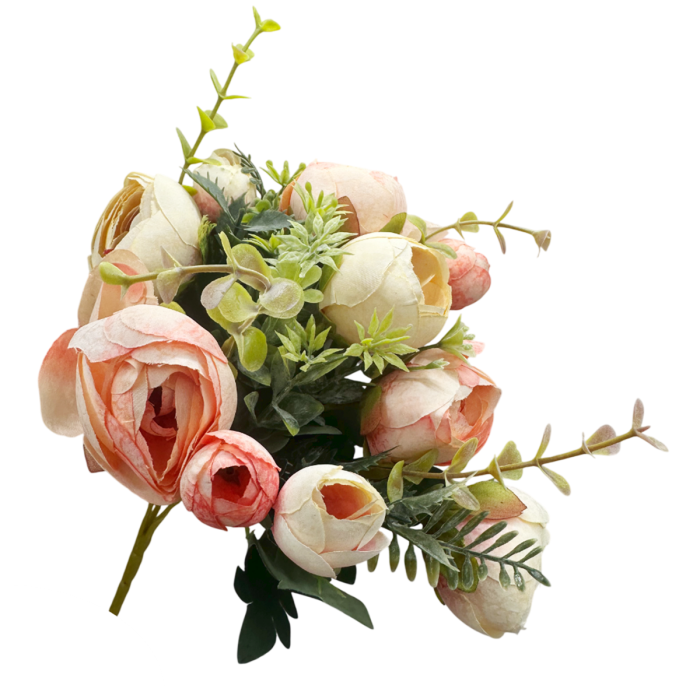 Bujori artificiali EUNICE, Roz somon Crem, 30cm [3]