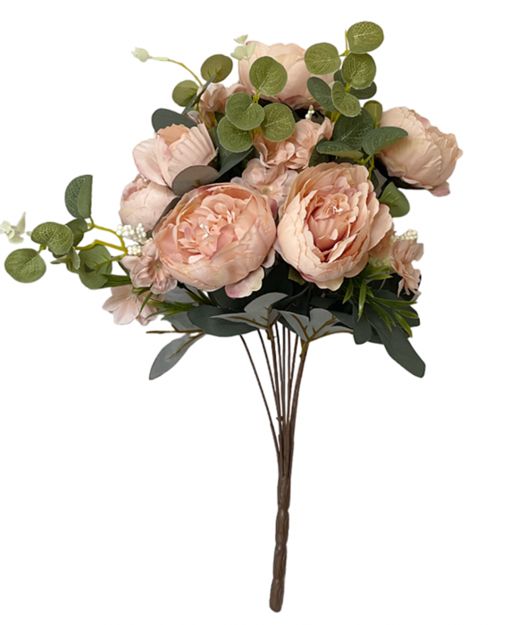 Bujori roz-piersica artificiali CHANTAL, 45cm [4]